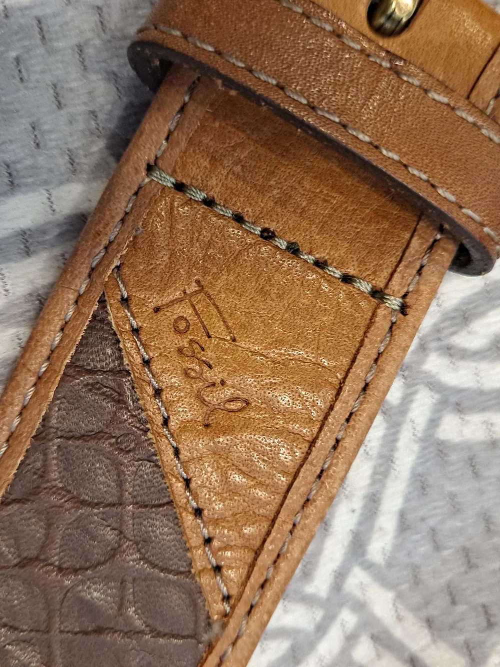 Fossil Y2k Vintage Multicolor Patchwork Leather Belt Antiqued Brass Buckle Boho